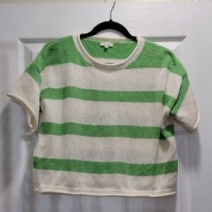 Green and White Striped Knit Top